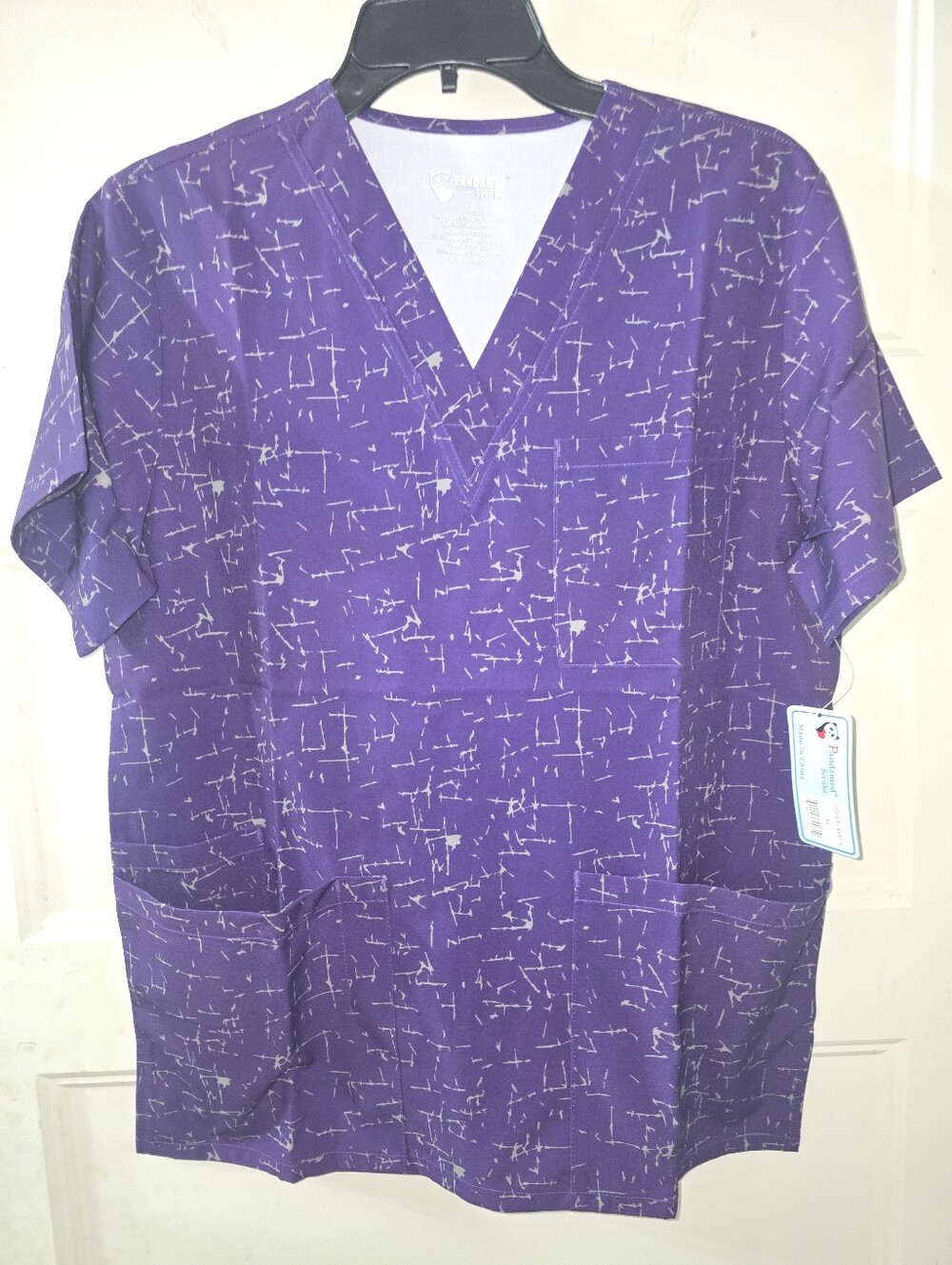 Stretch Print Scrub Top - Medical Uniform Scrubs V Neck XS NWT - Picture 2 of 6